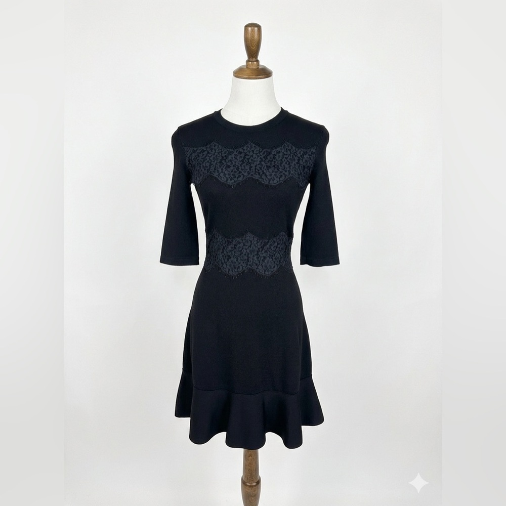 RED Valentino Black 3/4 Sleeve Knit Cocktail Dress. Size XS
